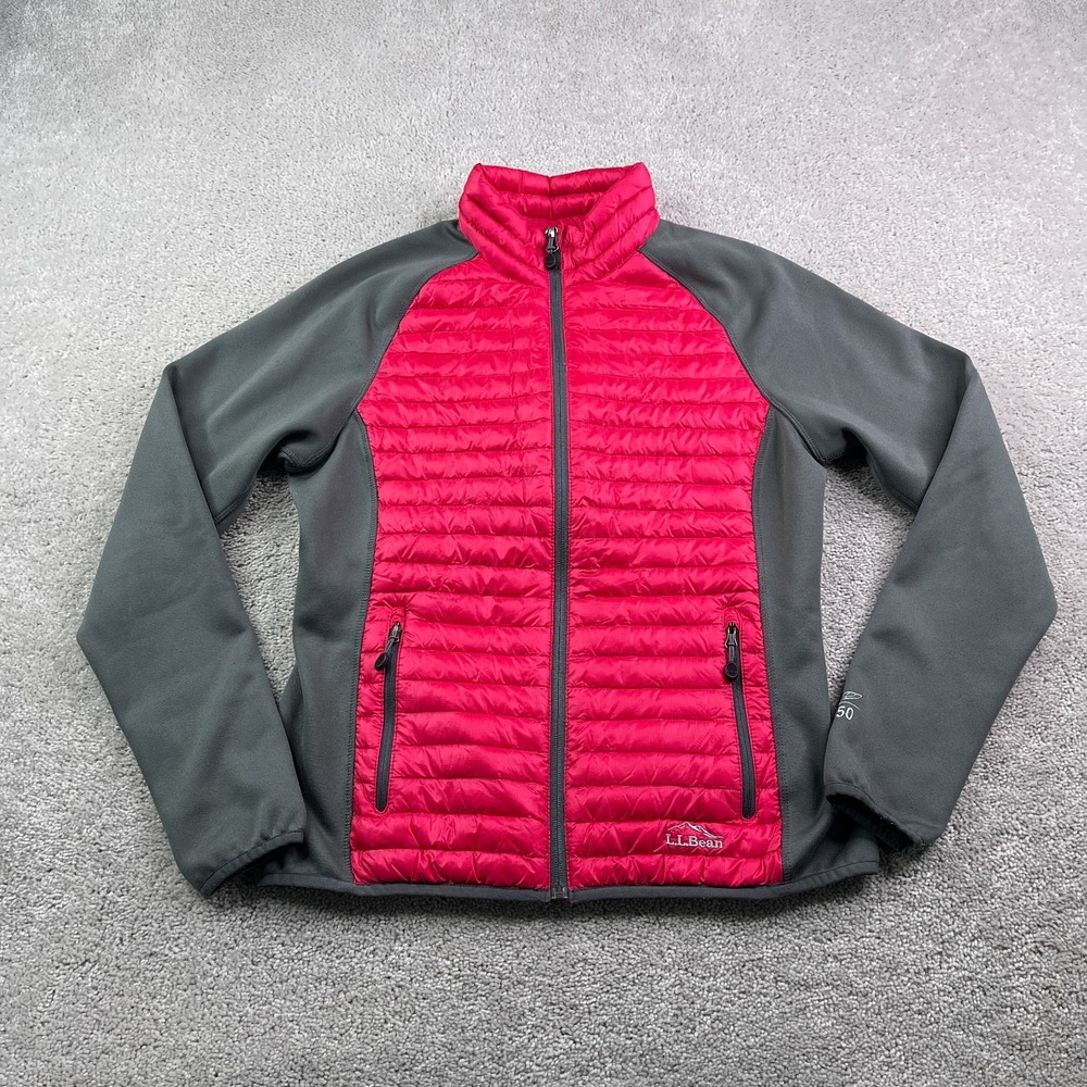 LL Bean Jacket Womens Medium Pink Grey Ultralight 850 Down Downtek‎ Puffer Coat